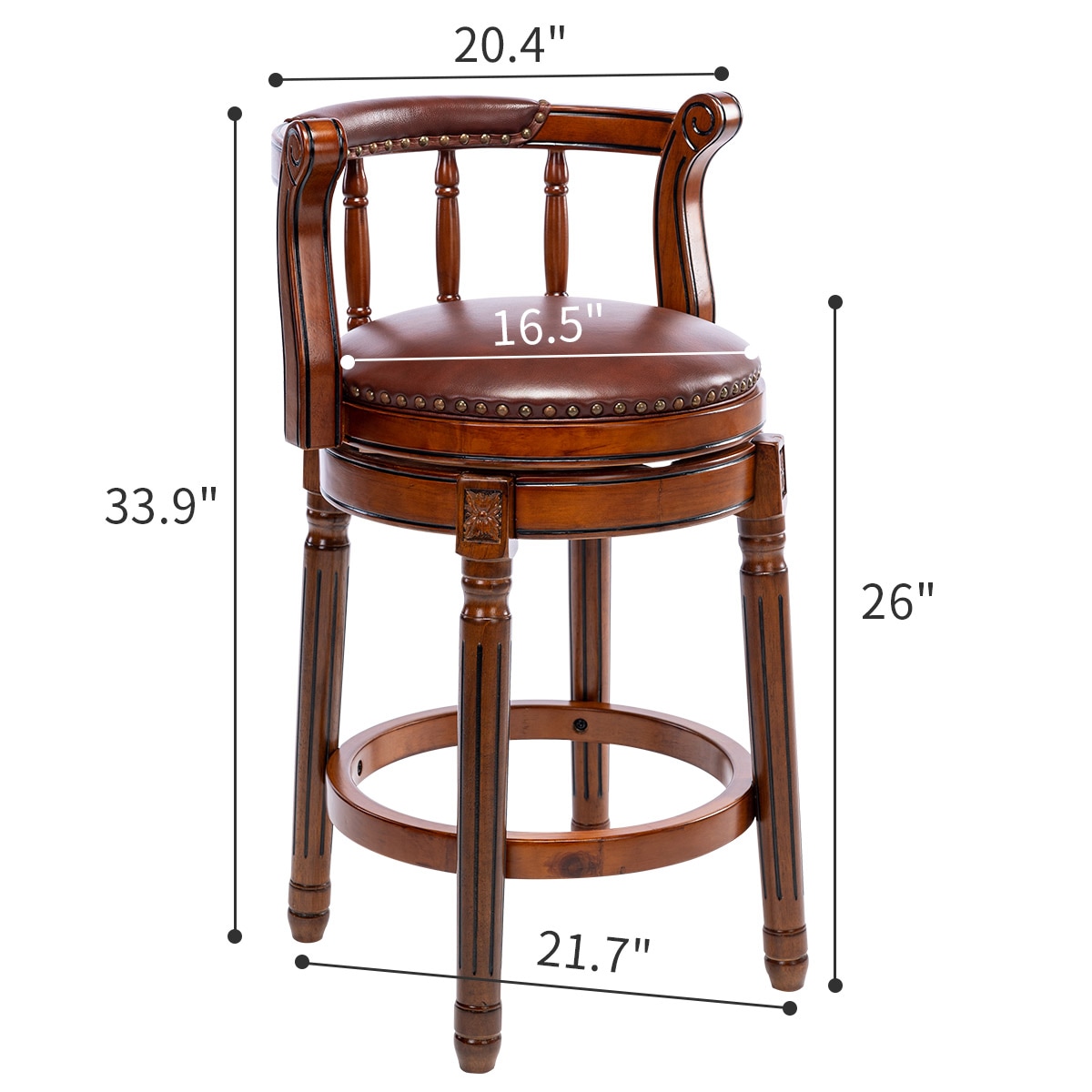 Seat Height 26'' Wooden Swivel Barstool 360 Degrees Swivel Barstools Chair for Home Kitchen Counter 1pc